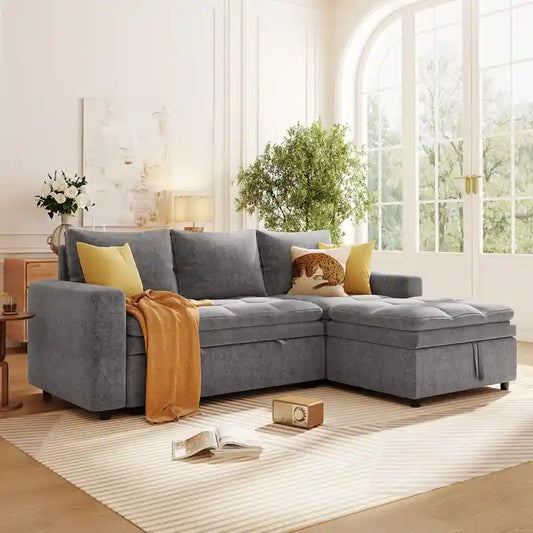 sofa bed with storage side angle showing the seating profile with storage lounger