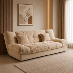 sofa bed folding side angle showing the seating profile with fold-down padded backrest
