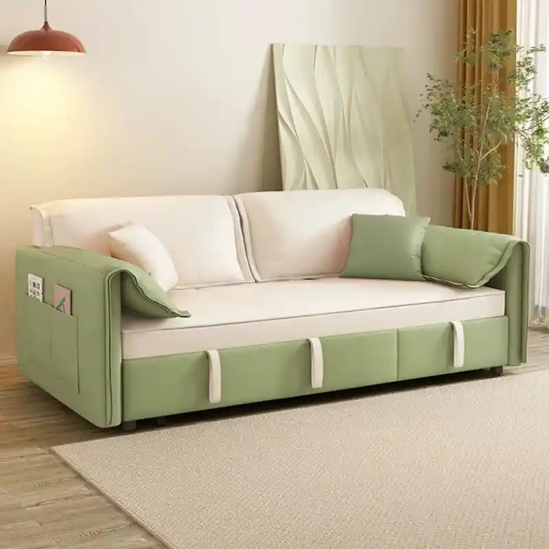 sofa bed convertible side angle showing the seating profile with side pockets