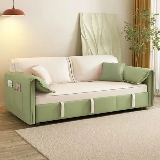 sofa bed convertible side angle showing the seating profile with side pockets
