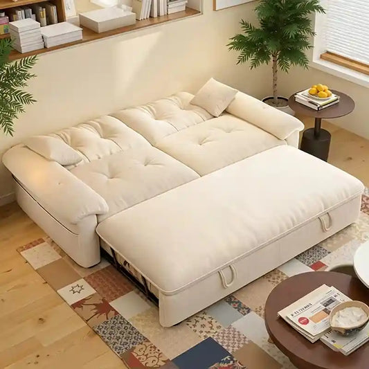 pull out sofa bed side angle showing the seating profile with high back support