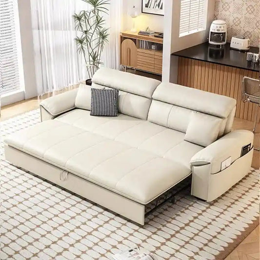 sofa bed storage shown in the pull-out sleeping position with hidden storage
