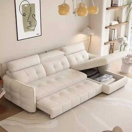 pull out sofa bed side angle showing the seating profile with storage lounger
