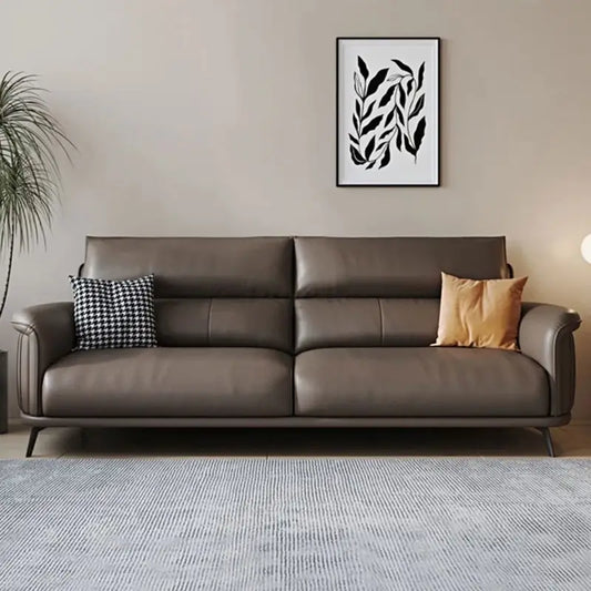 Modern taupe leather couch with stitched arms – premium sofa design settee design