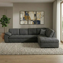 Corner sofa with deep cushions and a spacious lounger, straight front view
