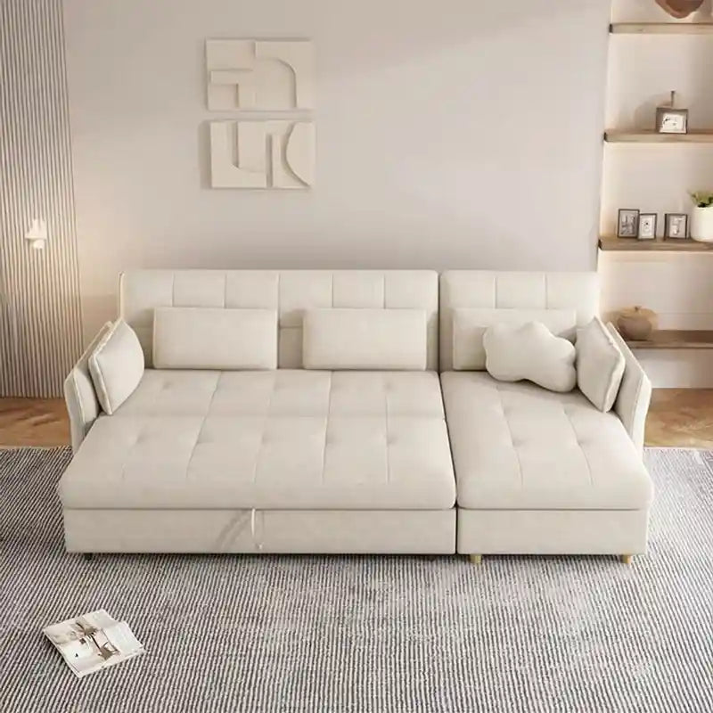 l shape sofa bed showing the built-in storage compartment with L-shape lounger
