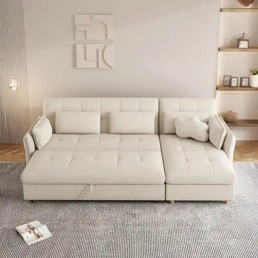 l shape sofa bed showing the built-in storage compartment with L-shape lounger