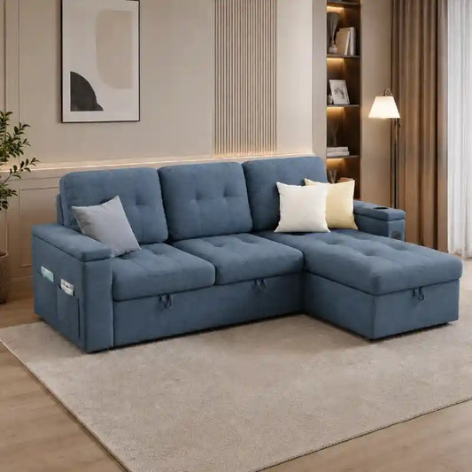 3 seater sofa bed side angle showing the seating profile with cup holders
