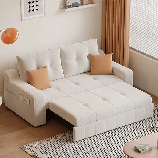 sofa bed storage side angle showing the seating profile with under-seat storage