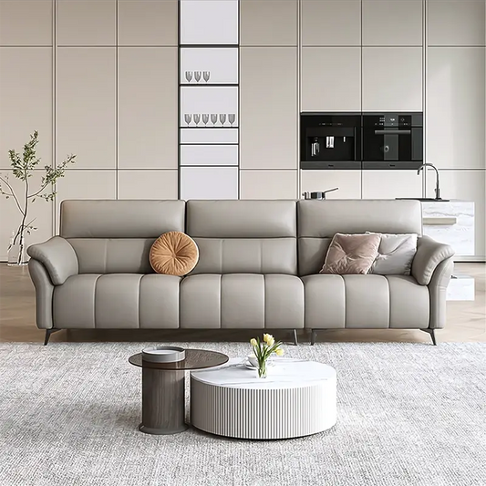 Greige l shape couch with chaise, l shape couch modern sofa design leather upholstery