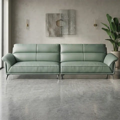 L shape sofa with deep lounge seating and soft back cushions, straight front view