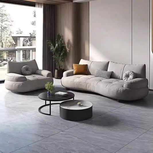 3 seater fabric sofa with rounded padded arms and soft-touch fabric, straight front view