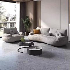 3 seater fabric sofa with rounded padded arms and soft-touch fabric, straight front view