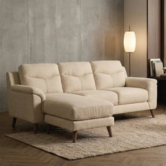 Scandinavian sofa with 32-density foam with segmented back cushions, three-quarter view