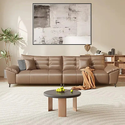 Leatherette sofa set with soft cushioned arms and supportive backrest, straight front view