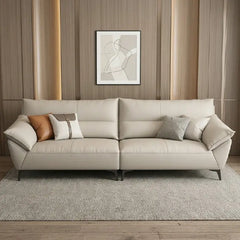 leatherette sofa set with deep segmented cushions for lounge comfort, three-quarter view