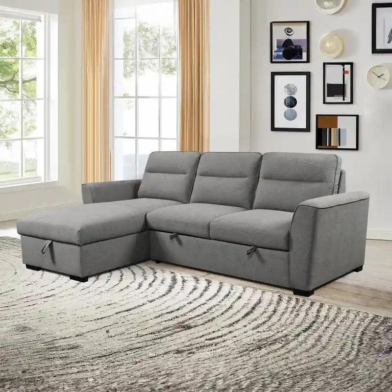 sofa bed couch sectional showing the sofa-to-bed conversion with hidden storage alternate front angle