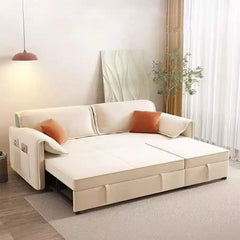 sofa bed convertible showing the sofa-to-bed conversion with side pockets alternate front angle