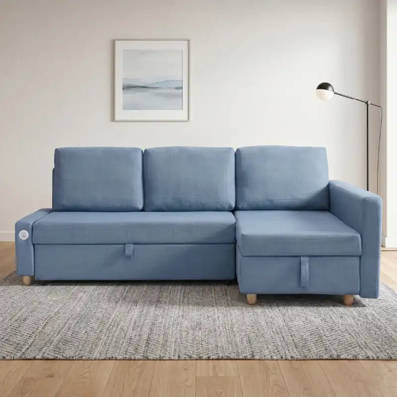 3 seater sofa bed open bed view for guest sleeping with USB charging