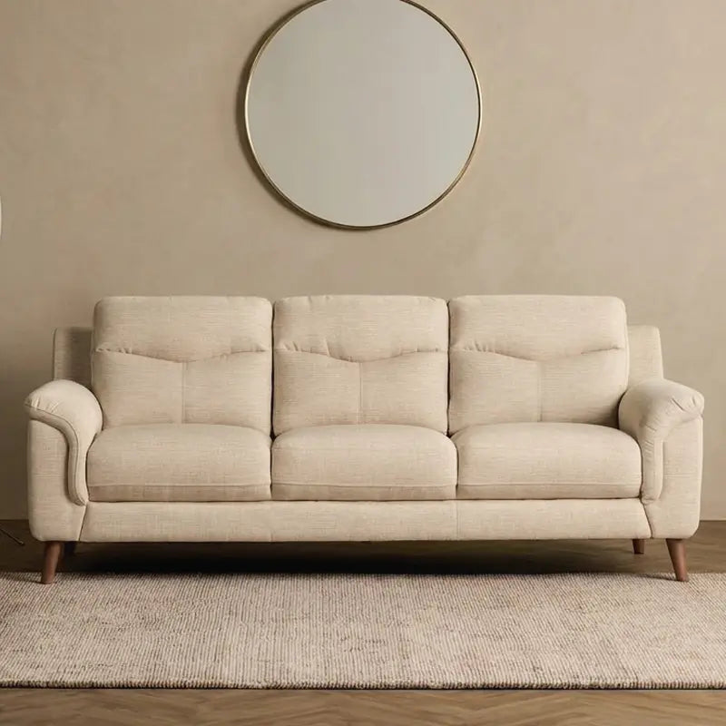 fabric sofa set with soft curved armrests and supportive backrests, side profile