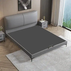 queen size bed frame showing the lift-up storage area with padded headboard