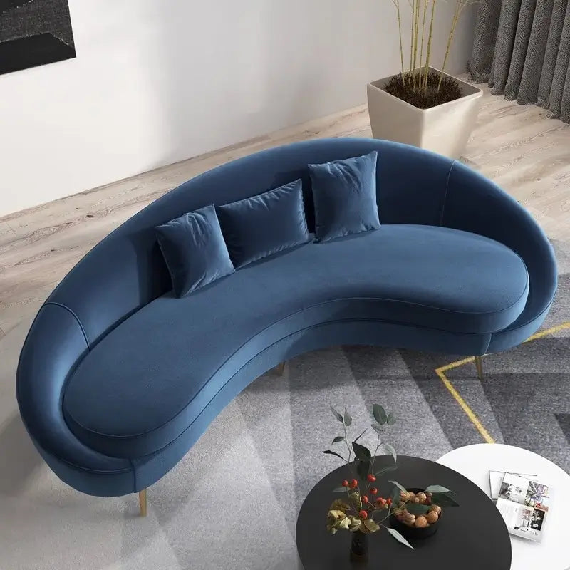 Luxury sofa set with curved backrest and gold-finish legs, left-side view