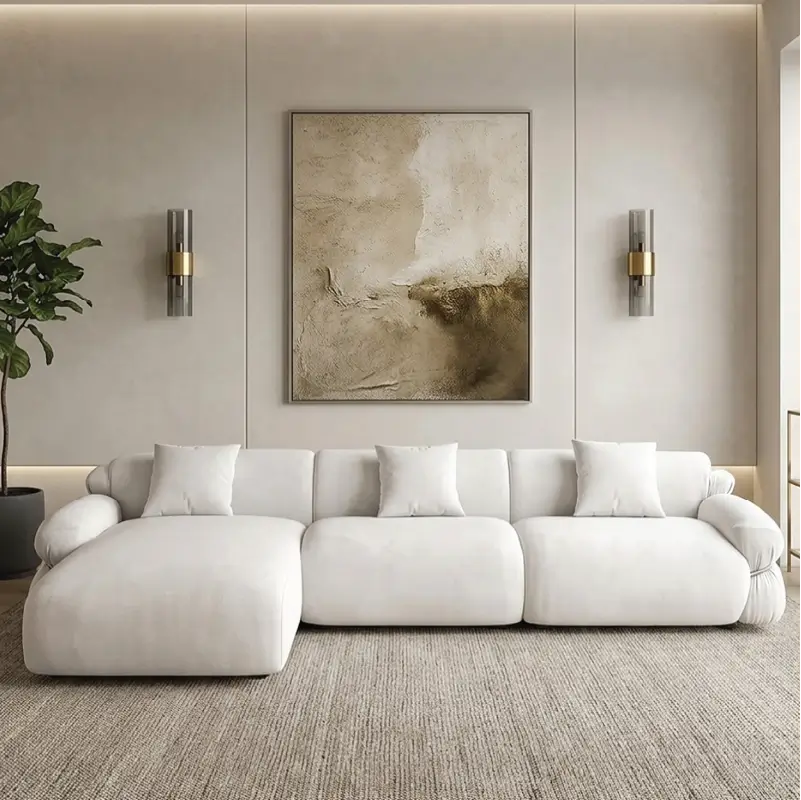 Corner sofa set with deep cushions and oversized back support, left-side view