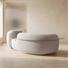luxury sofa with front profile with flowing sculptural form, armrest close-up