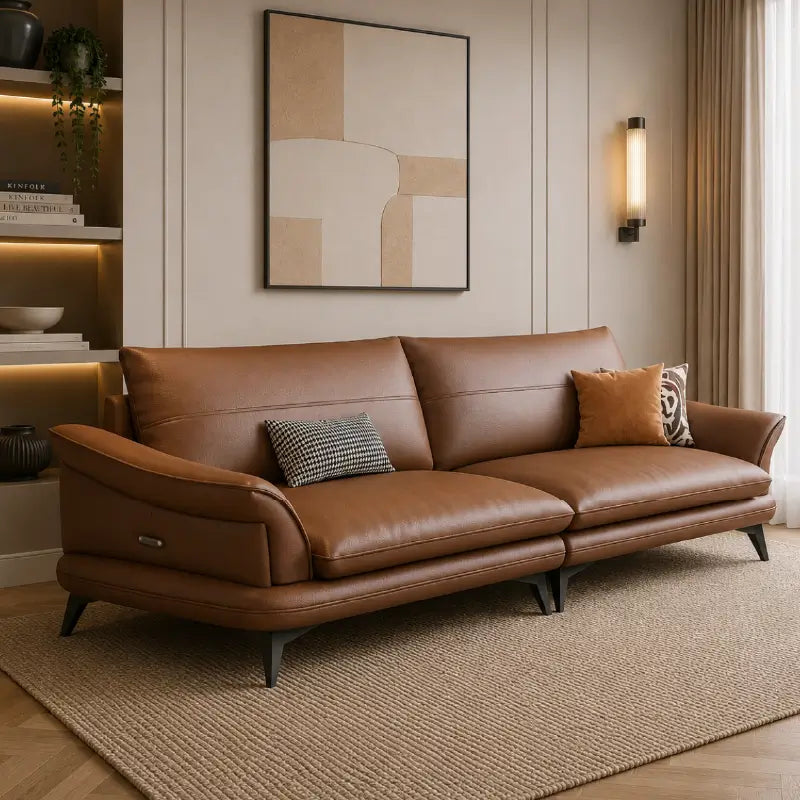 Leatherette sofa set with deep cushions and curved padded arms, left-side view
