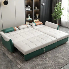 sofa bed with chaise showing the built-in storage compartment with lift-up storage