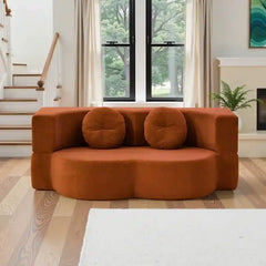 fold out sofa bed shown in the pull-out sleeping position with textured fabric
