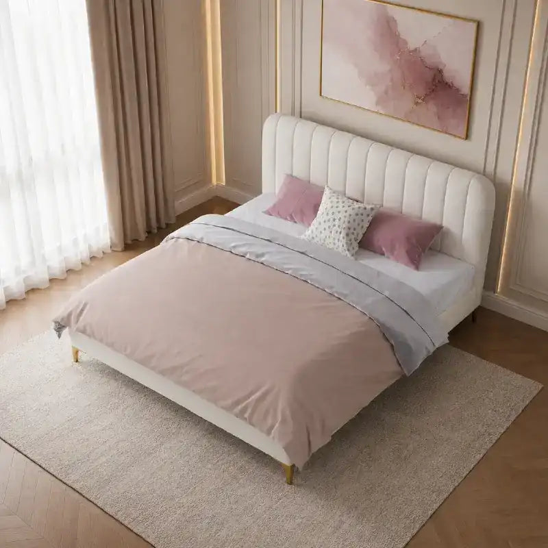 low profile platform bed showing the lift-up storage area with rounded padded edges