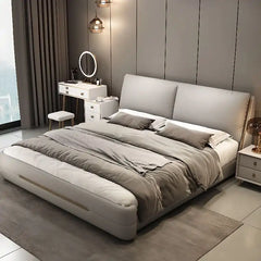 hydraulic bed with storage showing the lift-up storage area with thick padded headboard alternate front angle
