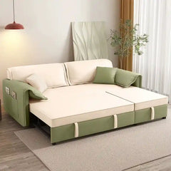 convertible couch bed open bed view for guest sleeping with side pockets