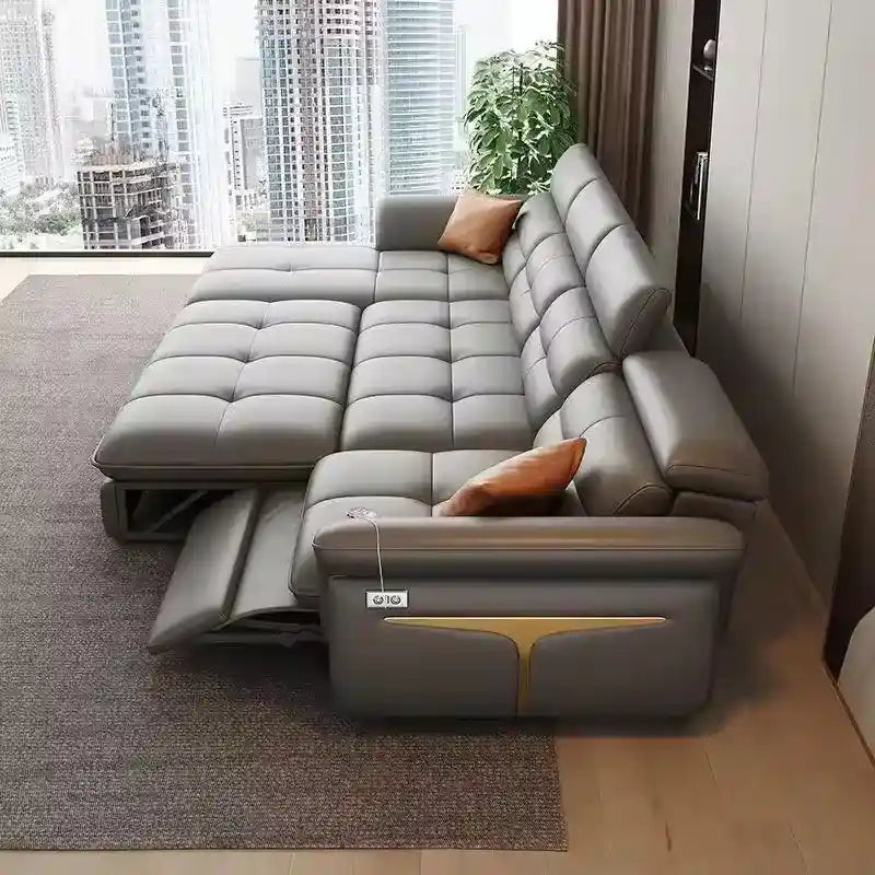 leatherette sofa bed open bed view for guest sleeping with storage lounger