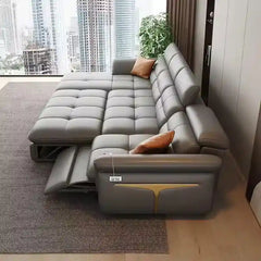 leatherette sofa bed open bed view for guest sleeping with storage lounger