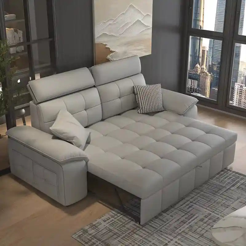 sofa bed combo open bed view for guest sleeping with side shelf