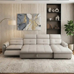 sofa bed with chaise lounge open bed view for guest sleeping with USB charging