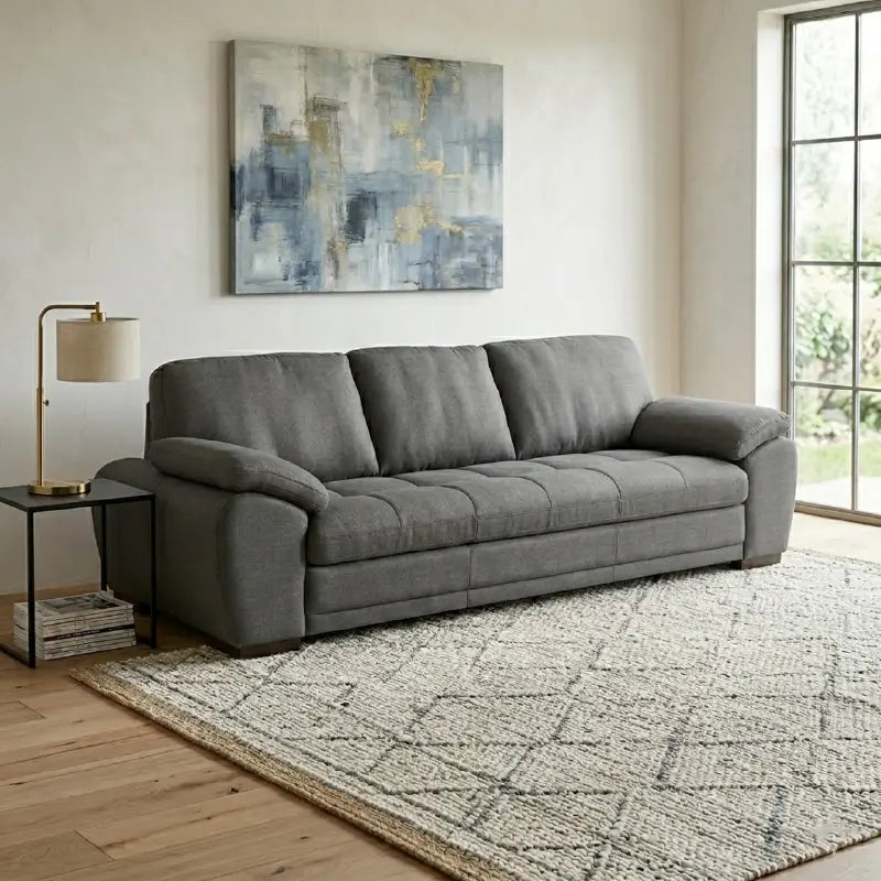 L shape sofa set with deep cushions and a spacious lounger, left-side view