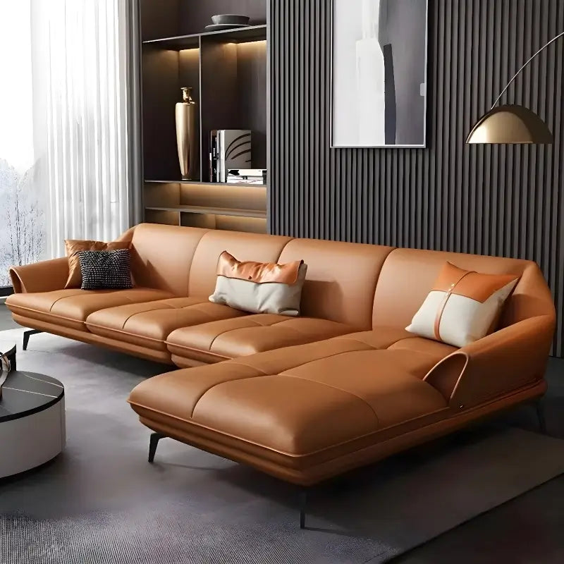 l shape sofa with black powder-coated legs and floating profile, side profile
