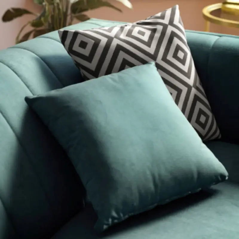 Fabric sofa set with vertically stitched backrest and wooden legs, left-side view