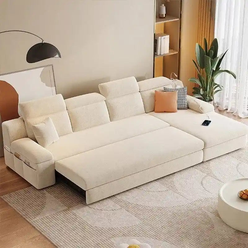 sofa bed storage open bed view for guest sleeping with USB charging