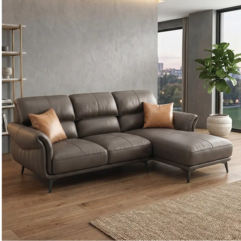 Curved arm leather couch contemporary sofa design metallic leg couch set