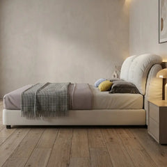 hydraulic bed with storage close view of the headboard padding with oversized padded headboard
