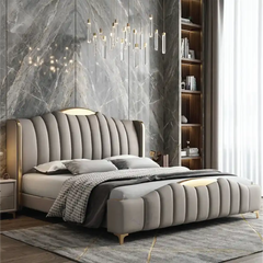 luxury bed shown in a compact double-bed layout with wide side-panel headboard