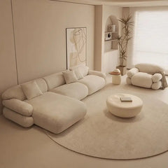 L shape sofa set with deep cushions and oversized back support, right-side view