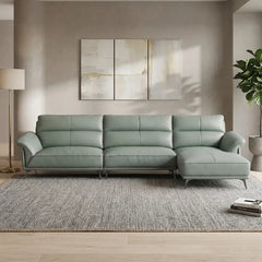 L shape sofa with deep lounge seating and soft back cushions, right-side view