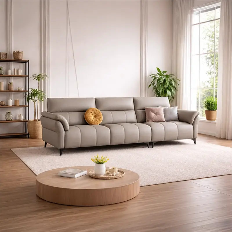Leather finish corner layout, pure leather sofa stylish sofa design black metal legs