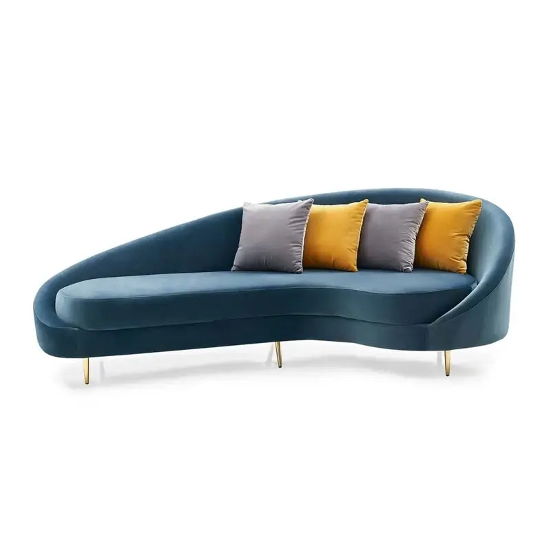 Curved sofa set with curved backrest and gold-finish legs, right-side view