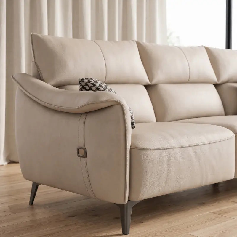 sectional sofa set with dark angled legs and raised floor clearance, seating close-up